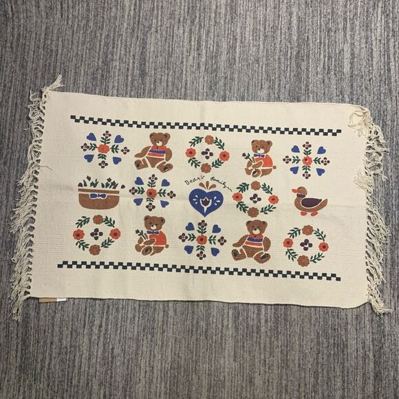 Vintage Handmade from Scotland Baby Room Wall Hanging Tapestry Fringed Teddy Bea - Picture 1 of 6